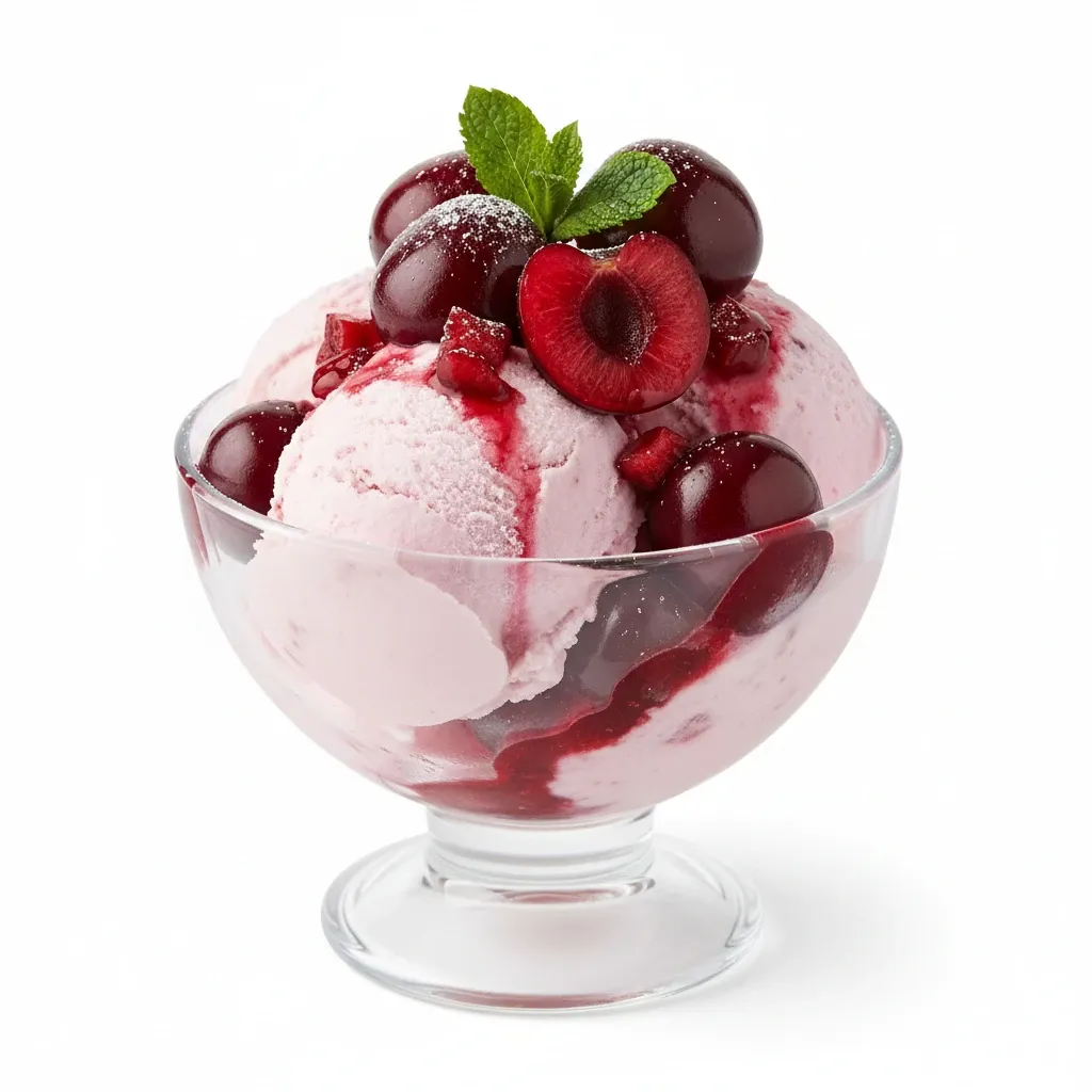 Helado de yogur y cerezas
